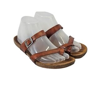 Yokono Womens Ibiza Leather Toe Loop Cork Slide Sandals Brown Made in Spain 8